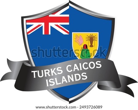 Flag of turks caicos islands as around the metal silver shield with turks caicos islands flag