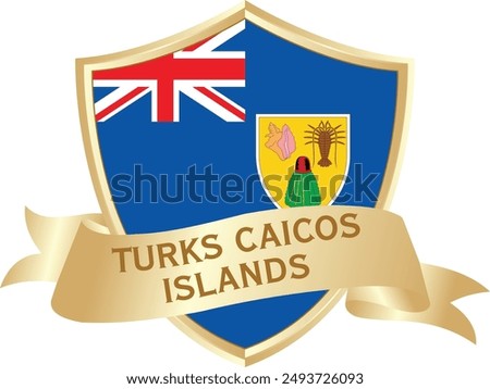 Flag of turks caicos islands as around the metal gold shield with turks caicos islands flag