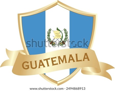 Flag of guatemala as around the metal gold shield with guatemala flag