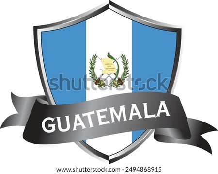 Flag of guatemala as around the metal silver shield with guatemala flag