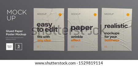 Wrinkled poster template set. Glued paper. Vector Realistic wet wrinkled posters mockup ストックフォト © 