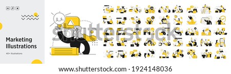 Business Marketing illustrations. Mega set. Collection of scenes with men and women taking part in business activities. Trendy vector style Stok fotoğraf © 