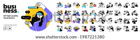 Business Concept illustrations. Mega set. Collection of scenes with men and women taking part in business activities. Vector illustration