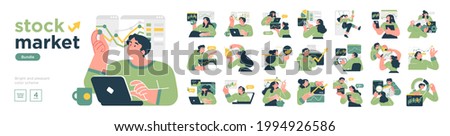Summer vacation illustration set. Scenes with people performing summer outdoor activities-sunbathing, swimming,hiking. Vector illustration. Сток-фото © 