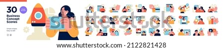 Business Concept illustrations. Mega set. Collection of scenes with men and women taking part in business activities. Vector illustration