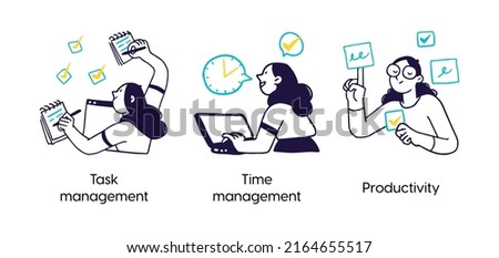 Productivity management tools- set of business concept illustrations. Task management, Time management, Productivity. Visual stories collection