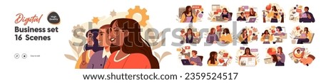 Business Concept illustrations. Mega set. Collection of scenes with men and women taking part in business activities. Vector illustration