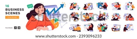 Business Concept illustrations. Mega set. Collection of scenes with men and women taking part in business activities. Vector illustration