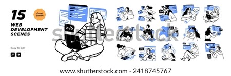 Business Concept illustrations. Mega set. Collection of scenes with men and women taking part in business activities. Vector illustration