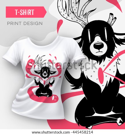 Abstract modern t-shirt print design with deer. Vector illustration.