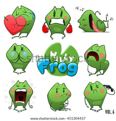 Emoji Character Cartoon Frog Stickers Emoticons With Different Emotions ...