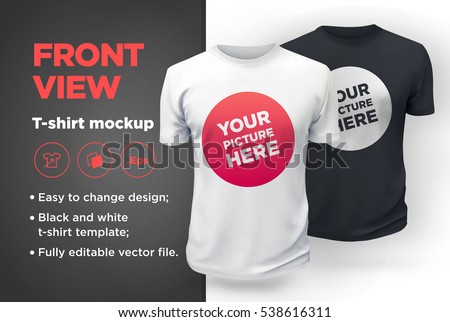 White and Black men's t-shirt realistic mockup. Vector illustration Сток-фото © 