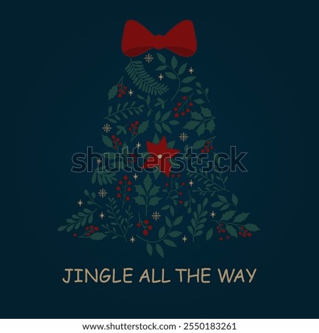 Christmas tree bell filled with floral ornament isolated on dark background. Vector illustration