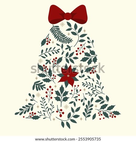 Christmas bell filled with floral ornament isolated on light background