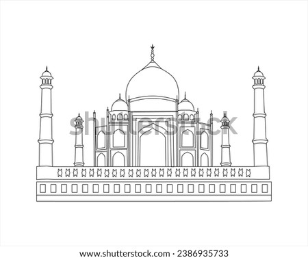 Taj mahal vector illustration, Line drawing of Taj Mahal