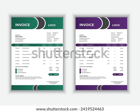 Modern minimal professional invoice design template vector illustration bill form price invoice. Creative invoice template vector. business stationery design payment agreement design template.