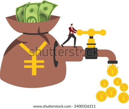 Turning on the tap Yen, Businessman turning on or turning off the tap with a drop of dollar sign currency