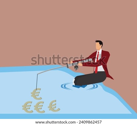 Catching, Euro Symbol, European Union Currency, Commercial Fishing Net, Businessman