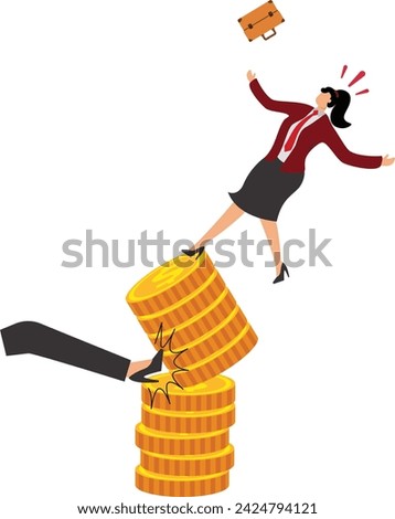 Big leg kicking US Dollar currency off a businesswoman