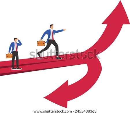Businessman walking up arrow and businessman walking down arrow, business concept illustration