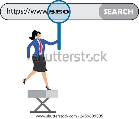 Search engine Businesswoman, Search engine optimization concept with magnifying glass