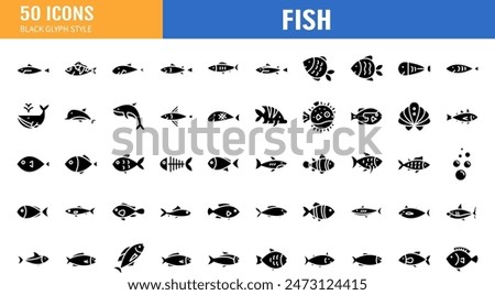 Fishes icons set. Fish icon. Line with editable stroke