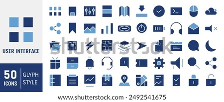 User interface icon set. UI and UX solid icons design. Pack of vector symbol illustration collection