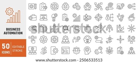 Business automation line icon collection set. Containing process, digital transformation, industry 4.0, productivity, technology, business icon. Vector Illustration.