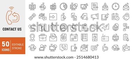 Contact us icon collection. Containing phone, email, chat, location, calendar icon. Simple line vector.