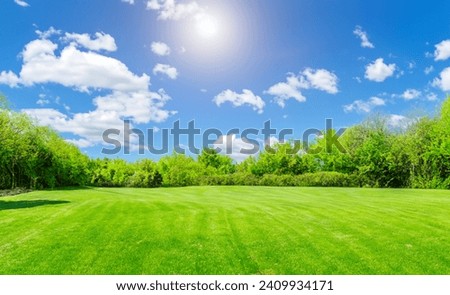 Image, Stock Photo Field with trees and buildings