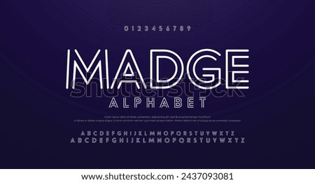 Madge Creative Outline Double line monogram alphabet and tech fonts. Lines font regular uppercase and lowercase. Vector illustration.