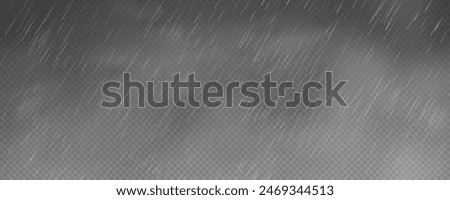 Raindrops on transparent background. Storm with rain and white cloud isolated on transparent background. Downpour, hail rainy weather. png