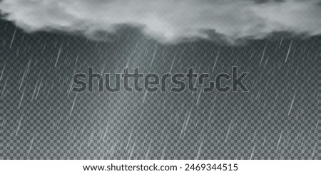 Raindrops on transparent background. Storm with rain and white cloud isolated on transparent background. Downpour, hail rainy weather. png