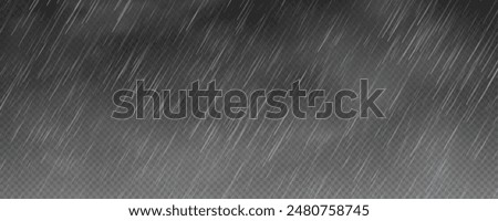 Raindrops on transparent background. Storm with rain and white cloud isolated on transparent background. Downpour, hail rainy weather. png