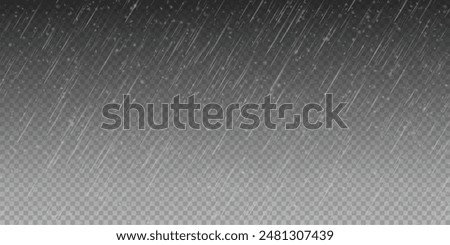 Raindrops on transparent background. Storm with rain and white cloud isolated on transparent background. Downpour, hail rainy weather. Rain and snow, rain and hail png.