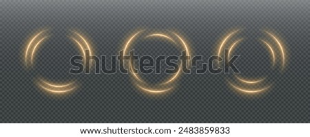 Festive sparkling frame, circle, ring png. Festive circle, ring, frame, for cards, invitations, banners, adverts. Neon frame, set of geometric frames. Vector png background with gold glowing lines.