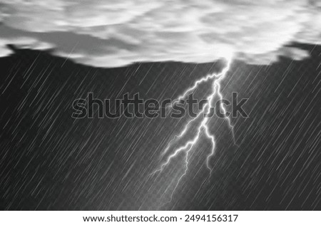 Raindrops on transparent background. Storm with rain and white cloud isolated on transparent background. Downpour, hail rainy weather. png realistic lightning light.