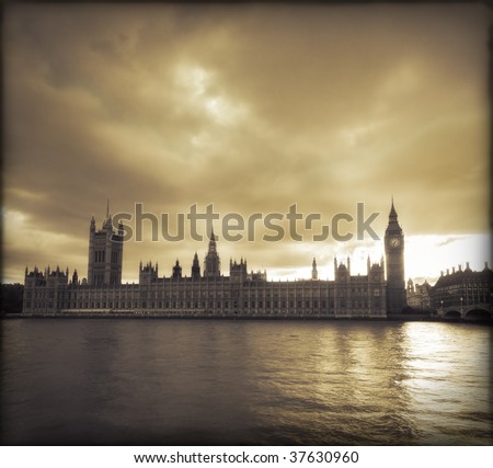 Storm clouds over Big Ben and the Houses of Parliament in London