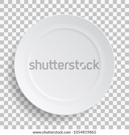 White dish plate isolated on transparent background. Kitchen dishes for food, kitchen, porcelain dishware. Vector illustration for your product, tableware design element.