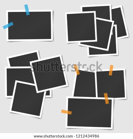 Big set of square vector photo frames stack on sticky tape. Vertical and horizontal template photo design