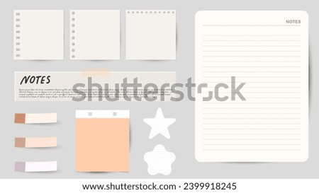 Paper and  notes, stickers, sticky sheets and tape Vector Set, on gray background, Notepaper meeting reminder, Flat Modern design , illustration Vector EPS 10 
