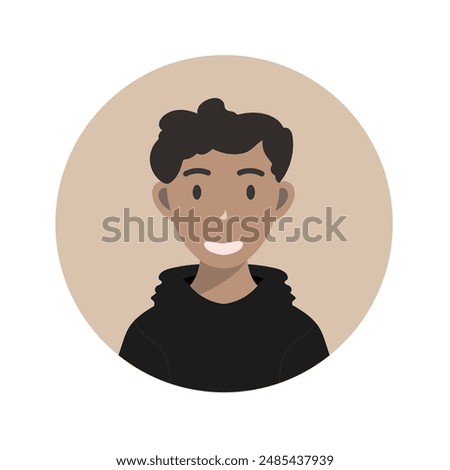 Face of a black boy with curly hair and a black shirt., character face vector isolated on white background, Vector illustration EPS 10