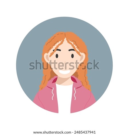 Face of a white girl, orange hair, pink shirt., character face vector isolated on white background, Vector illustration EPS 10