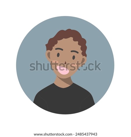 Face of a black boy with curly hair and a black shirt, character face vector isolated on white background, Vector illustration EPS 10