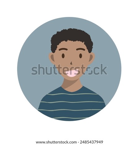 Face of a black boy with curly hair and a blue shirt, character face vector isolated on white background, Vector illustration EPS 10