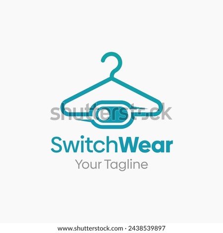 Illustration Vector Graphic Logo of Switch Wear. Merging Concepts of a Hanger Fashion and On Off Button Shape. Good for Fashion Industry, Business Laundry, Boutique, Garment, Tailor and etc