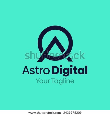 Astro Digital Logo Design Template: Merging Letter A with Circle Symbol. This modern alphabet-inspired logotype is perfect for Technology, Business, Organizations, Personal Branding, and more.