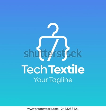 Illustration Vector Graphic Logo of Tech Textile. Merging Concepts of a Hanger Fashion and Coding Shape. Good for Fashion Industry, Business Laundry, Boutique, Garment, Tailor and etc