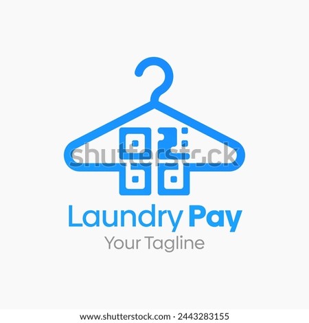Illustration Vector Graphic Logo of Laundry Pay. Merging Concepts of a Hanger Fashion and QR Generation Code Shape. Good for Fashion Industry, Business Laundry, Boutique, Garment, Tailor and etc