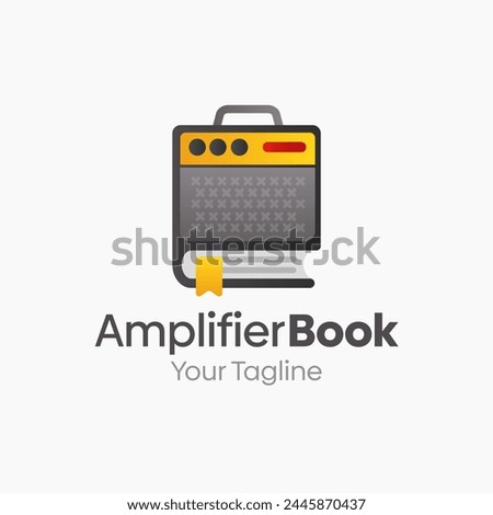 Illustration Vector Graphic Logo of Amplifier Book. Merging Concepts of a Book and Sound Amplifier. Good for Education, Course, Learning, Academy etc